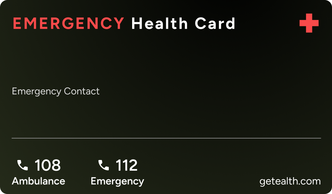 Ealth Emergency Health Card Back