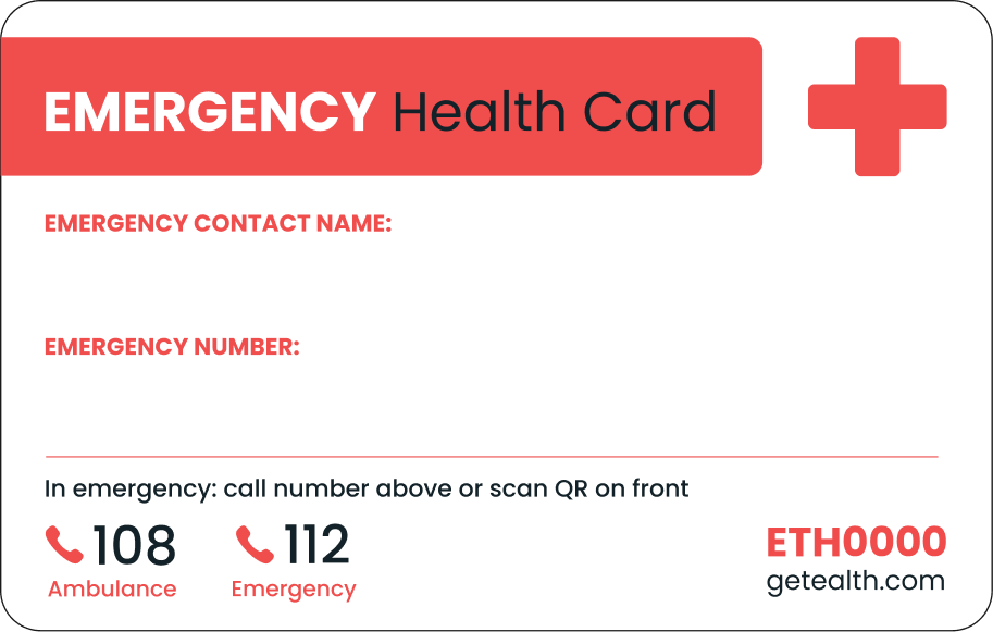 Ealth Emergency Health Card Back